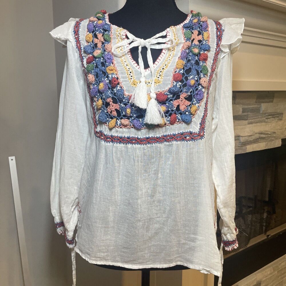 Antik Batik White Lovi Blouse Crochet 100% Cotton RP $316 Size XS Anthropologie